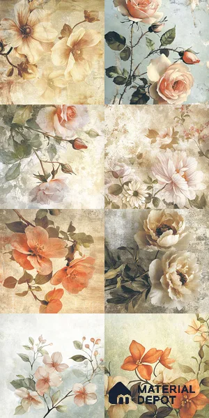 Floral Wall Tile TL 12268 Floral Decore 4 ft x 2 ft Matte + (Glossy Granula/Glue) Finish Vitrified Tile - 9 mm | 2 Random Designs | Suitable for Bathroom, Accent/Feature Wall, Bedroom