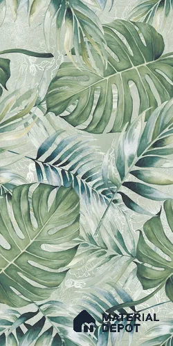 Tropical Wall Tile TL 12277 Leaflet Green Decore 4 ft x 2 ft Sugar + (Glossy Granula/Glue) Finish Vitrified Tile - 9 mm | Suitable for Bathroom, Accent/Feature Wall, Foyer