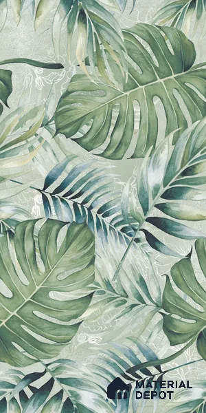 Tropical Wall Tile TL 12277 Leaflet Green Decore 4 ft x 2 ft Sugar + (Glossy Granula/Glue) Finish Vitrified Tile - 9 mm | Suitable for Bathroom, Accent/Feature Wall, Foyer