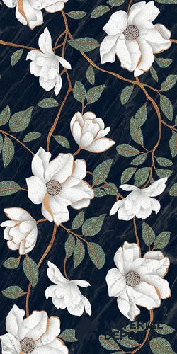 Floral Wall Tile TL 12274 Blossom Black Decore 4 ft x 2 ft Sugar + (Glossy Granula/Glue) Finish Vitrified Tile - 9 mm | Suitable for Bathroom, Accent/Feature Wall, Dining Area