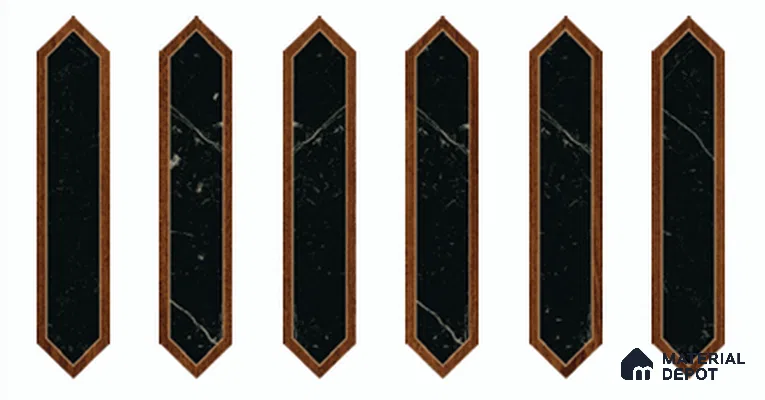 Wooden Floor Tile TL 13327 M Diamante Wood 1103 C 42 inch x 8 inch Black Marble Punch Decor Satin Finish Porcelain Tile - 9 mm | 7 Random Designs