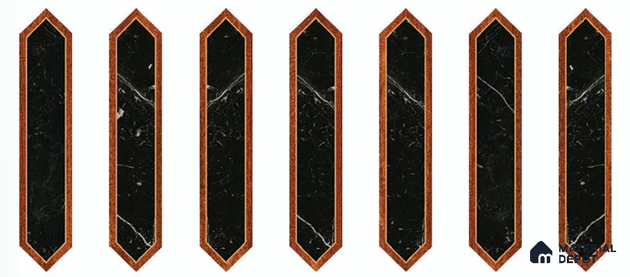 Wooden Floor Tile TL 13327 C Diamante Wood 1101 C 42 inch x 8 inch Black Marble Punch Decor Satin Finish Porcelain Tile - 9 mm | 7 Random Designs