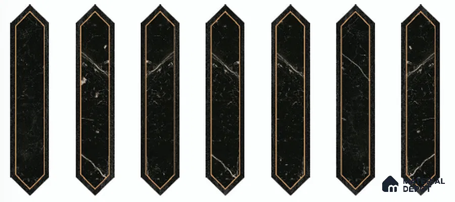 Wooden Floor Tile TL 13327 AB Diamante Wood 1106 C 42 inch x 8 inch Black Marble Punch Decor Satin Finish Porcelain Tile - 9 mm | 7 Random Designs