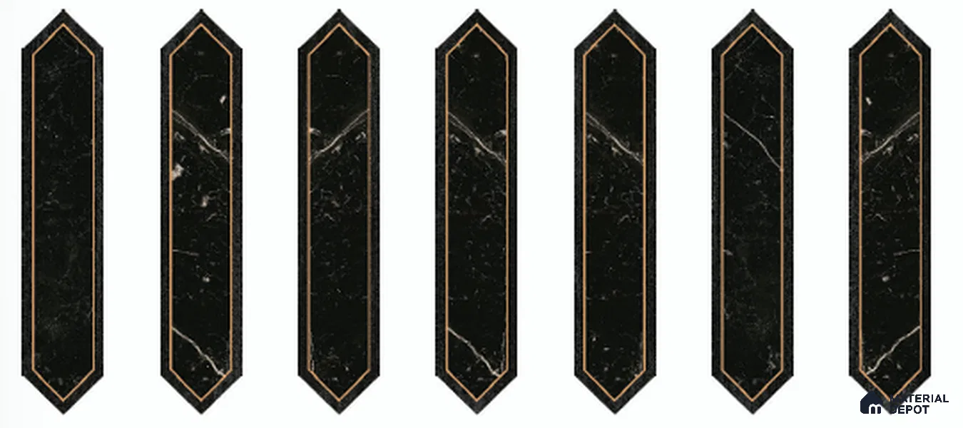Wooden Floor Tile TL 13327 AB Diamante Wood 1106 C 42 inch x 8 inch Black Marble Punch Decor Satin Finish Porcelain Tile - 9 mm | 7 Random Designs