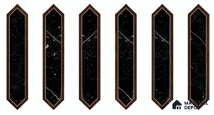 Wooden Floor Tile TL 13327 R Diamante Wood 1104 C 42 inch x 8 inch Black Marble Punch Decor Satin Finish Porcelain Tile - 9 mm | 7 Random Designs