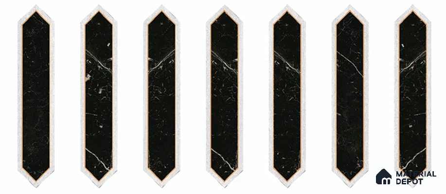 Wooden Floor Tile TL 13327 W Diamante Wood 1105 C 42 inch x 8 inch Black Marble Punch Decor Satin Finish Porcelain Tile - 9 mm | 7 Random Designs