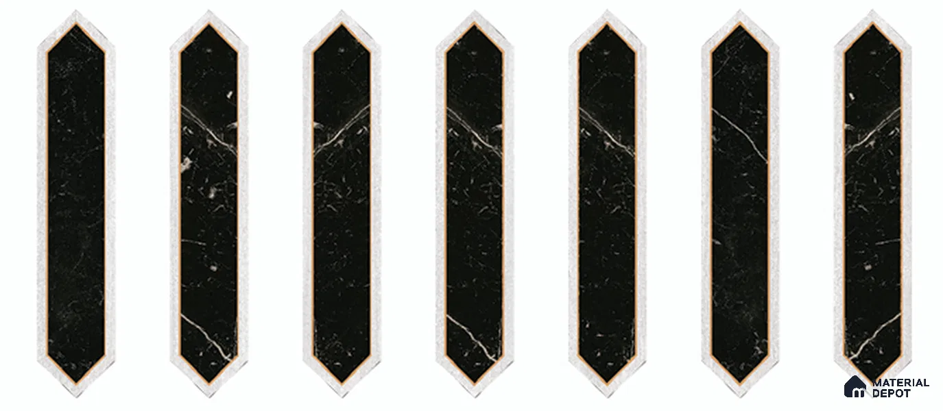Wooden Floor Tile TL 13327 W Diamante Wood 1105 C 42 inch x 8 inch Black Marble Punch Decor Satin Finish Porcelain Tile - 9 mm | 7 Random Designs