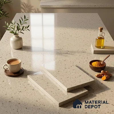 Terrazzo Counter Top Slab TL 11897 Glacier White Glossy 8 ft x 3.7 ft Glossy Full Body Vitrified Tile - 15 mm | Suitable For Counter Top, Dining Table Top & Window Frame | Against Order