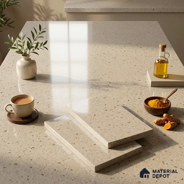 Terrazzo Counter Top Slab TL 11897 Glacier White Glossy 8 ft x 3.7 ft Glossy Full Body Vitrified Tile - 15 mm | Suitable For Counter Top, Dining Table Top & Window Frame | Against Order