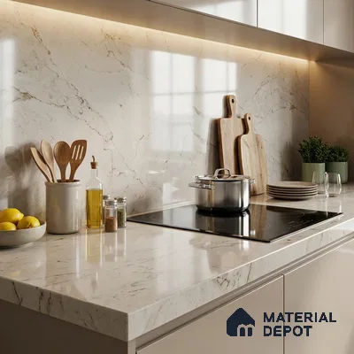 Terrazzo Counter Top Slab TL 11897 Glacier White Glossy 8 ft x 3.7 ft Glossy Full Body Vitrified Tile - 15 mm | Suitable For Counter Top, Dining Table Top & Window Frame | Against Order