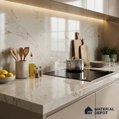 Terrazzo Counter Top Slab TL 11897 Glacier White Glossy 8 ft x 3.7 ft Glossy Full Body Vitrified Tile - 15 mm | Suitable For Counter Top, Dining Table Top & Window Frame | Against Order