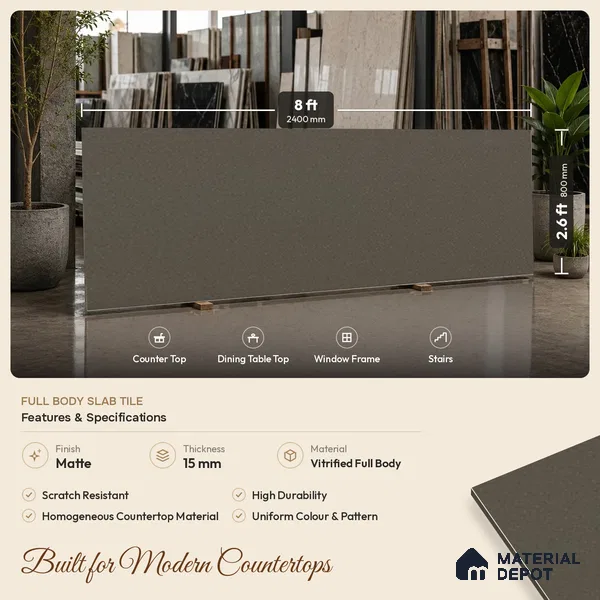 Terrazzo Counter Top Slab TL 11895 Verde Matte 8 ft x 3.7 ft Matte Full Body Vitrified Tile - 15 mm | Suitable For Counter Top, Dining Table Top & Window Frame
