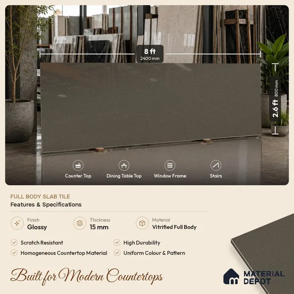 Terrazzo Counter Top Slab TL 11895 B Verde Glossy 8 ft x 3.7 ft Glossy Full Body Vitrified Tile - 15 mm | Suitable For Counter Top, Dining Table Top & Window Frame