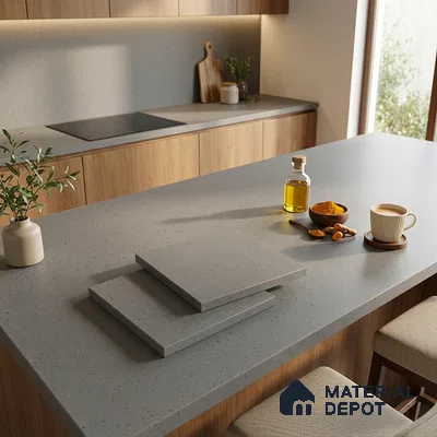 Terrazzo Counter Top Slab TL 11894 Oro Grey Matte 8 ft x 2.62 ft Matte Full Body Vitrified Tile - 15 mm | Suitable For Counter Top, Dining Table Top & Window Frame