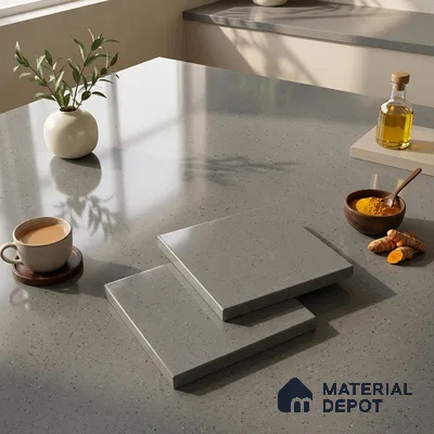Terrazzo Counter Top Slab TL 11894 B Oro Grey Glossy 8 ft x 2.62 ft Glossy Full Body Vitrified Tile - 15 mm | Suitable For Counter Top, Dining Table Top & Window Frame