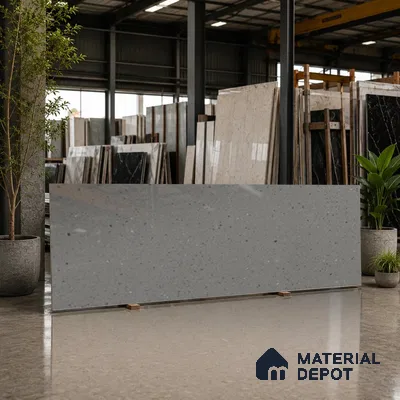 Terrazzo Counter Top Slab TL 11894 B Oro Grey Glossy 8 ft x 2.62 ft Glossy Full Body Vitrified Tile - 15 mm | Suitable For Counter Top, Dining Table Top & Window Frame