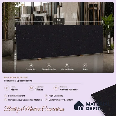 Terrazzo Counter Top Slab TL 11894 C Oro Nero Matte 8 ft x 2.62 ft Matte Full Body Vitrified Tile - 15 mm | Suitable For Counter Top, Dining Table Top & Window Frame