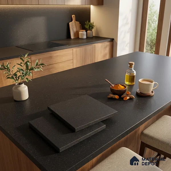 Terrazzo Counter Top Slab TL 11894 C Oro Nero Matte 8 ft x 2.62 ft Matte Full Body Vitrified Tile - 15 mm | Suitable For Counter Top, Dining Table Top & Window Frame