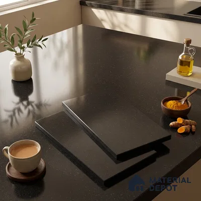 Terrazzo Counter Top Slab TL 11894 D Oro Nero Glossy 8 ft x 2.62 ft Glossy Full Body Vitrified Tile - 15 mm | Suitable For Counter Top, Dining Table Top & Window Frame