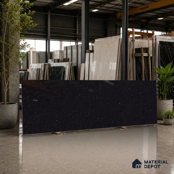 Terrazzo Counter Top Slab TL 11894 D Oro Nero Glossy 8 ft x 2.62 ft Glossy Full Body Vitrified Tile - 15 mm | Suitable For Counter Top, Dining Table Top & Window Frame