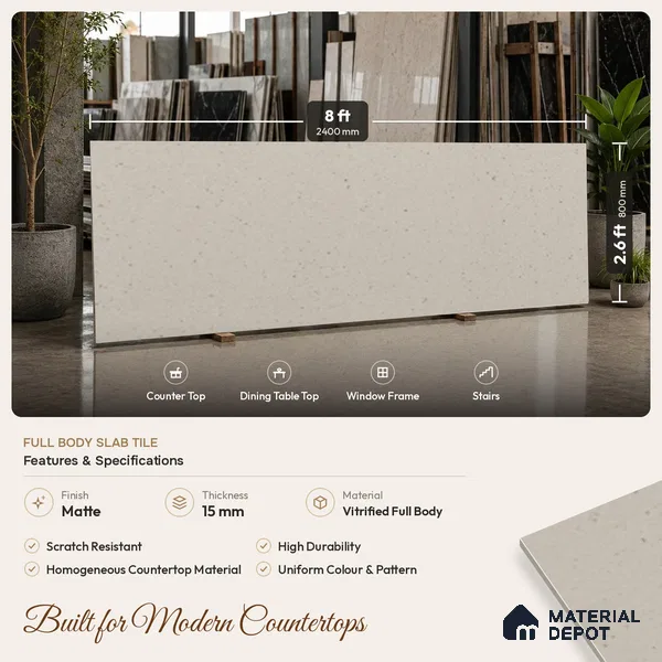 Terrazzo Counter Top Slab TL 11894 E Oro Crema Matte 8 ft x 2.62 ft Matte Full Body Vitrified Tile - 15 mm | Suitable For Counter Top, Dining Table Top & Window Frame