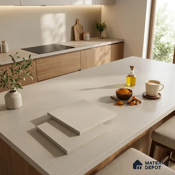 Terrazzo Counter Top Slab TL 11894 E Oro Crema Matte 8 ft x 2.62 ft Matte Full Body Vitrified Tile - 15 mm | Suitable For Counter Top, Dining Table Top & Window Frame