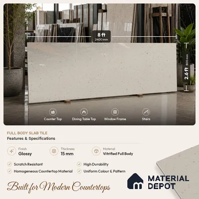 Terrazzo Counter Top Slab TL 11894 F Oro Crema Glossy 8 ft x 2.62 ft Glossy Full Body Vitrified Tile - 15 mm | Suitable For Counter Top, Dining Table Top & Window Frame