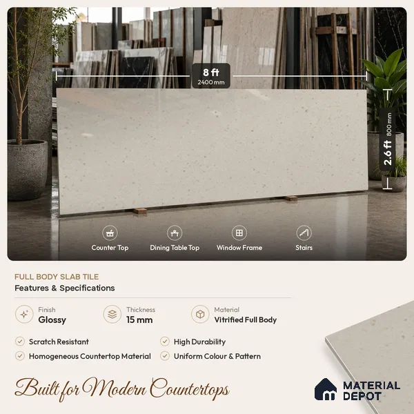Terrazzo Counter Top Slab TL 11894 F Oro Crema Glossy 8 ft x 2.62 ft Glossy Full Body Vitrified Tile - 15 mm | Suitable For Counter Top, Dining Table Top & Window Frame