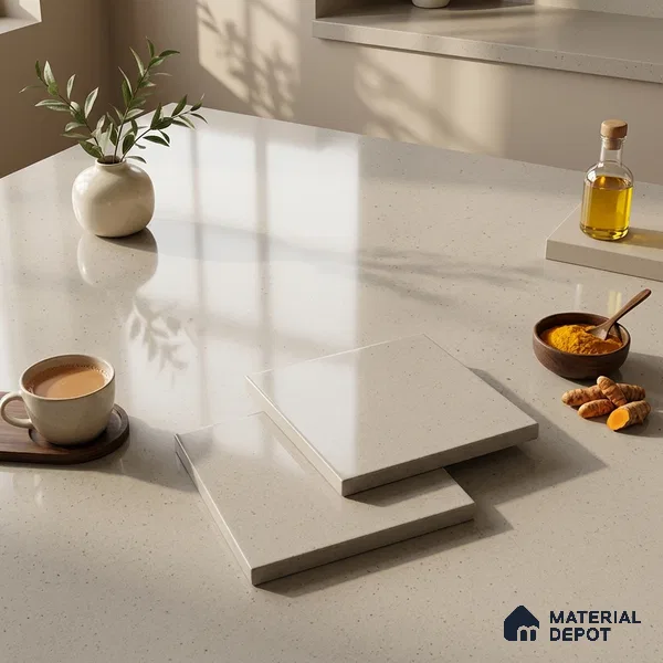 Terrazzo Counter Top Slab TL 11894 F Oro Crema Glossy 8 ft x 2.62 ft Glossy Full Body Vitrified Tile - 15 mm | Suitable For Counter Top, Dining Table Top & Window Frame