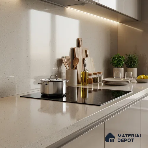Terrazzo Counter Top Slab TL 11894 F Oro Crema Glossy 8 ft x 2.62 ft Glossy Full Body Vitrified Tile - 15 mm | Suitable For Counter Top, Dining Table Top & Window Frame