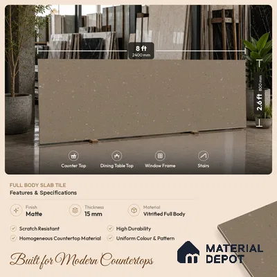 Terrazzo Counter Top Slab TL 11894 G Oro Caramel Matte 8 ft x 2.62 ft Matte Full Body Vitrified Tile - 15 mm | Suitable For Counter Top, Dining Table Top & Window Frame