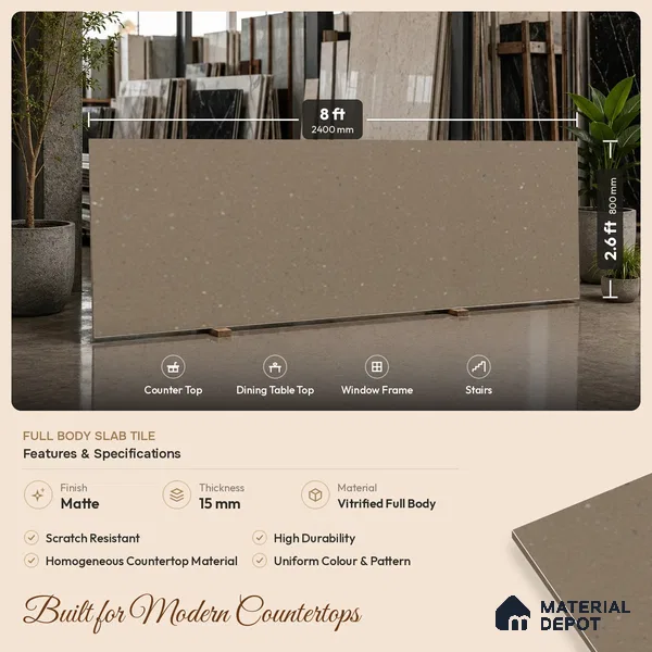 Terrazzo Counter Top Slab TL 11894 G Oro Caramel Matte 8 ft x 2.62 ft Matte Full Body Vitrified Tile - 15 mm | Suitable For Counter Top, Dining Table Top & Window Frame