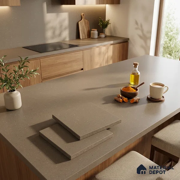 Terrazzo Counter Top Slab TL 11894 G Oro Caramel Matte 8 ft x 2.62 ft Matte Full Body Vitrified Tile - 15 mm | Suitable For Counter Top, Dining Table Top & Window Frame