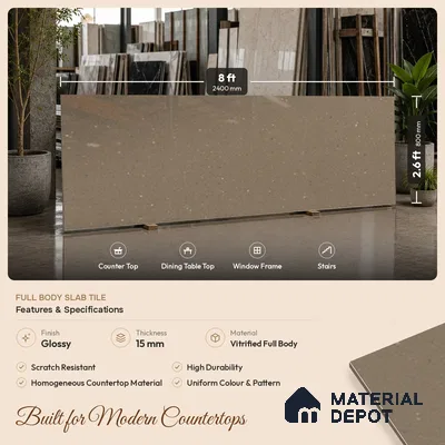Terrazzo Counter Top Slab TL 11894 H Oro Caramel Glossy 8 ft x 2.62 ft Glossy Full Body Vitrified Tile - 15 mm | Suitable For Counter Top, Dining Table Top & Window Frame