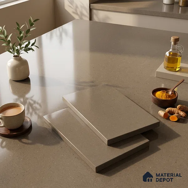 Terrazzo Counter Top Slab TL 11894 H Oro Caramel Glossy 8 ft x 2.62 ft Glossy Full Body Vitrified Tile - 15 mm | Suitable For Counter Top, Dining Table Top & Window Frame