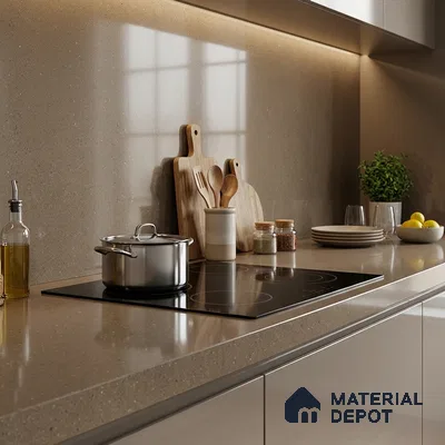Terrazzo Counter Top Slab TL 11894 H Oro Caramel Glossy 8 ft x 2.62 ft Glossy Full Body Vitrified Tile - 15 mm | Suitable For Counter Top, Dining Table Top & Window Frame