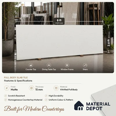 Terrazzo Counter Top Slab TL 11894 I Oro White Matte 8 ft x 2.62 ft Matte Full Body Vitrified Tile - 15 mm | Suitable For Counter Top, Dining Table Top & Window Frame