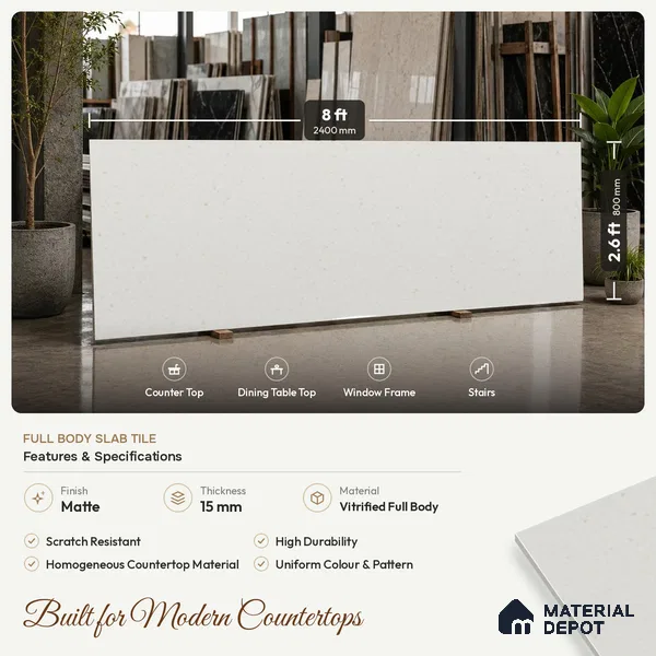 Terrazzo Counter Top Slab TL 11894 I Oro White Matte 8 ft x 2.62 ft Matte Full Body Vitrified Tile - 15 mm | Suitable For Counter Top, Dining Table Top & Window Frame