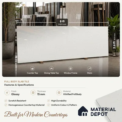 Terrazzo Counter Top Slab TL 11894 J Oro White Glossy 8 ft x 2.62 ft Glossy Full Body Vitrified Tile - 15 mm | Suitable For Counter Top, Dining Table Top & Window Frame