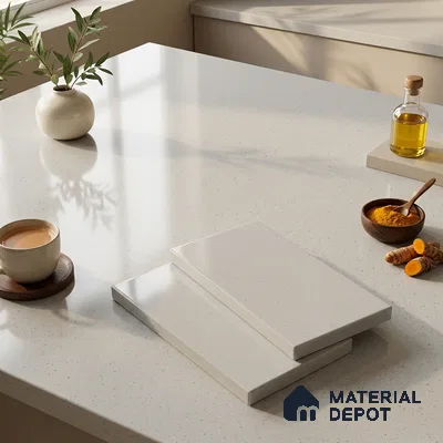 Terrazzo Counter Top Slab TL 11894 J Oro White Glossy 8 ft x 2.62 ft Glossy Full Body Vitrified Tile - 15 mm | Suitable For Counter Top, Dining Table Top & Window Frame