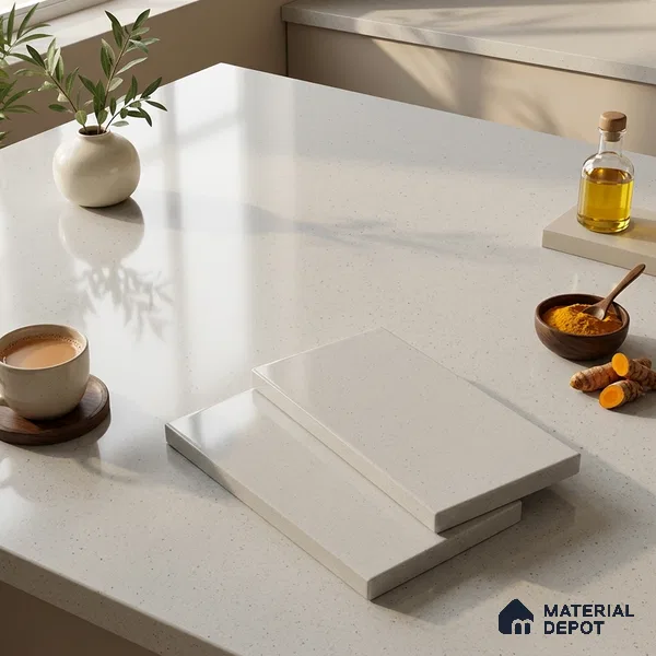 Terrazzo Counter Top Slab TL 11894 J Oro White Glossy 8 ft x 2.62 ft Glossy Full Body Vitrified Tile - 15 mm | Suitable For Counter Top, Dining Table Top & Window Frame