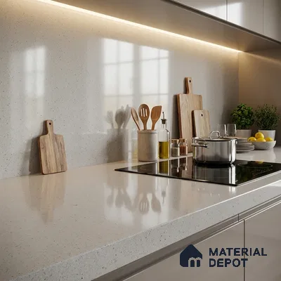 Terrazzo Counter Top Slab TL 11894 J Oro White Glossy 8 ft x 2.62 ft Glossy Full Body Vitrified Tile - 15 mm | Suitable For Counter Top, Dining Table Top & Window Frame