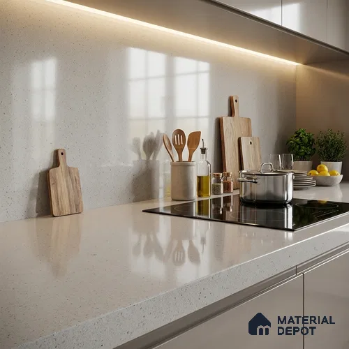 Terrazzo Counter Top Slab TL 11894 J Oro White Glossy 8 ft x 2.62 ft Glossy Full Body Vitrified Tile - 15 mm | Suitable For Counter Top, Dining Table Top & Window Frame