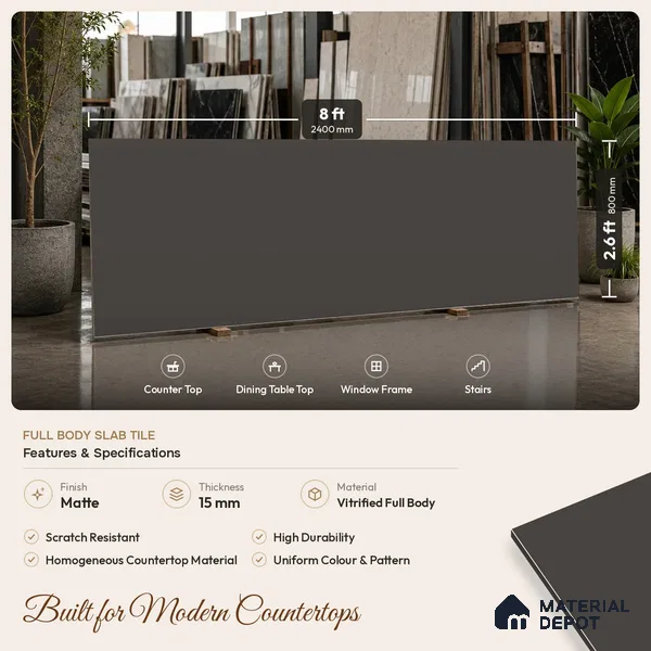 Terrazzo Counter Top Slab TL 11896 Amber Matte 8 ft x 3.7 ft Matte Full Body Vitrified Tile - 15 mm | Suitable For Counter Top, Dining Table Top & Window Frame