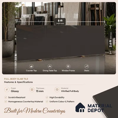 Terrazzo Counter Top Slab TL 11896 B Amber Glossy 8 ft x 3.7 ft Glossy Full Body Vitrified Tile - 15 mm | Suitable For Counter Top, Dining Table Top & Window Frame