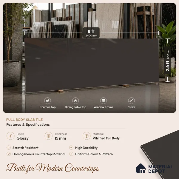 Terrazzo Counter Top Slab TL 11896 B Amber Glossy 8 ft x 3.7 ft Glossy Full Body Vitrified Tile - 15 mm | Suitable For Counter Top, Dining Table Top & Window Frame