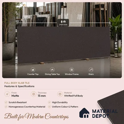 Stone Counter Top Slab TL 10056 Sago Choco Nutech 8 ft x 2.62 ft Matte Finish Full Body Vitrified Large Format Tile - 15 mm | Suitable For Counter Top, Dining Table Top & Window Frame