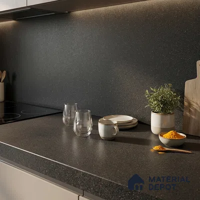 Terrazzo Counter Top Slab TL 10056 B Sago Nero Nutech 8 ft x 2.62 ft Matte Finish Full Body Vitrified Large Format Tile - 15 mm Suitable For Counter Top, Dining Table Top & Window Frame