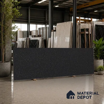 Terrazzo Counter Top Slab TL 10056 B Sago Nero Nutech 8 ft x 2.62 ft Matte Finish Full Body Vitrified Large Format Tile - 15 mm Suitable For Counter Top, Dining Table Top & Window Frame