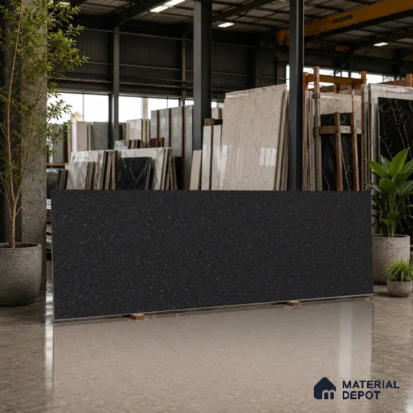 Terrazzo Counter Top Slab TL 10056 B Sago Nero Nutech 8 ft x 2.62 ft Matte Finish Full Body Vitrified Large Format Tile - 15 mm Suitable For Counter Top, Dining Table Top & Window Frame